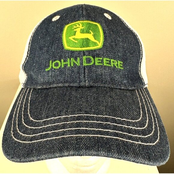 John Deere Trucker Hat Cap Women Strap Back Denim Pink Mesh Farm Farmer One Size - Picture 1 of 7